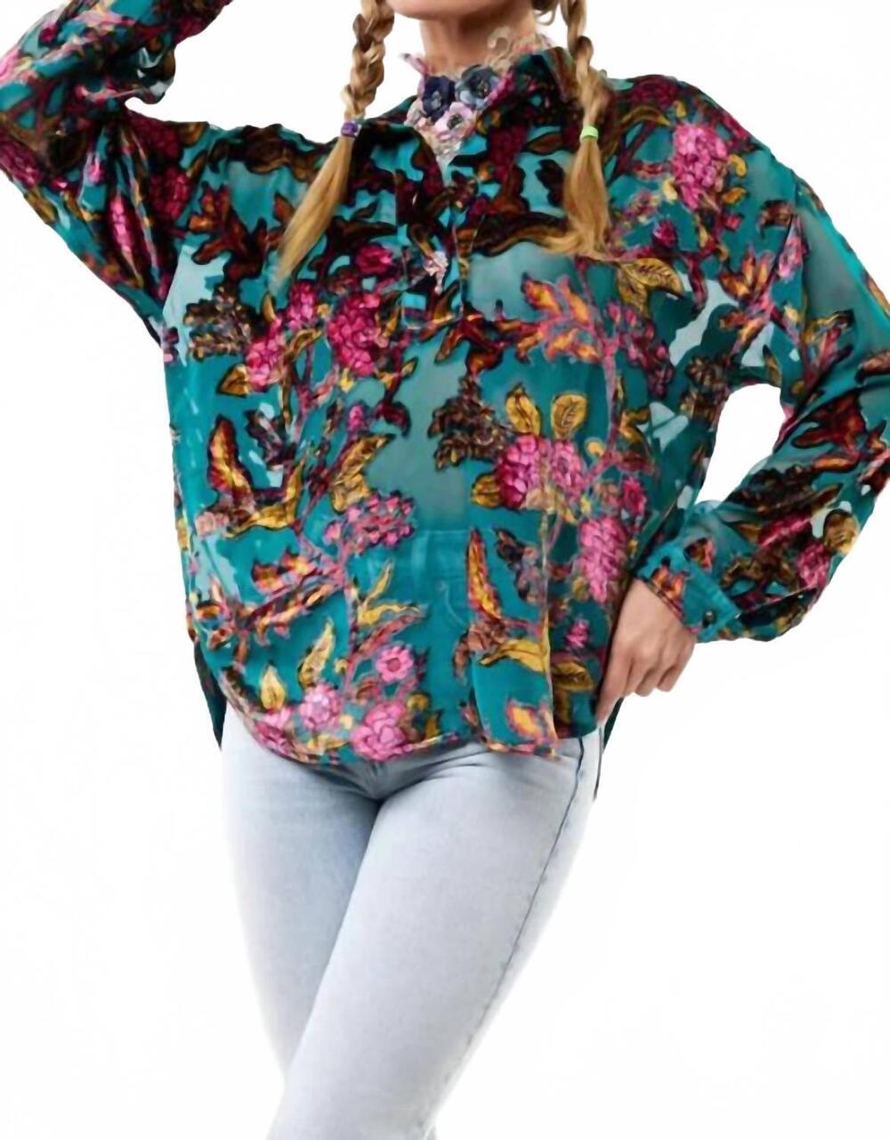 NEW ARATTA holiday jewels floral blouse in teal